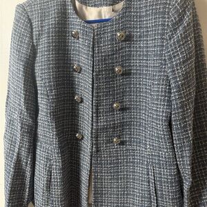 Zara Navy Tweed Blazer with Silver Buttons